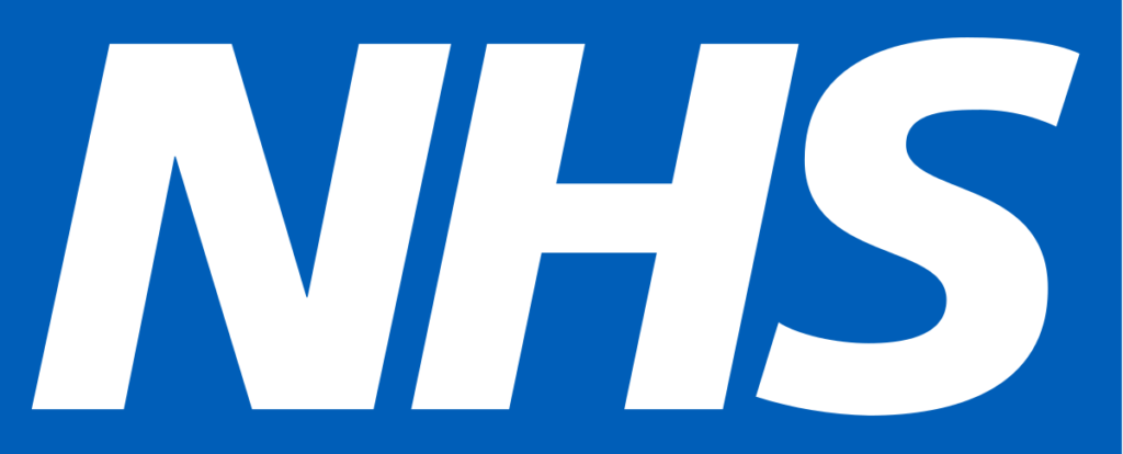 NHS logo. White on blue lettering